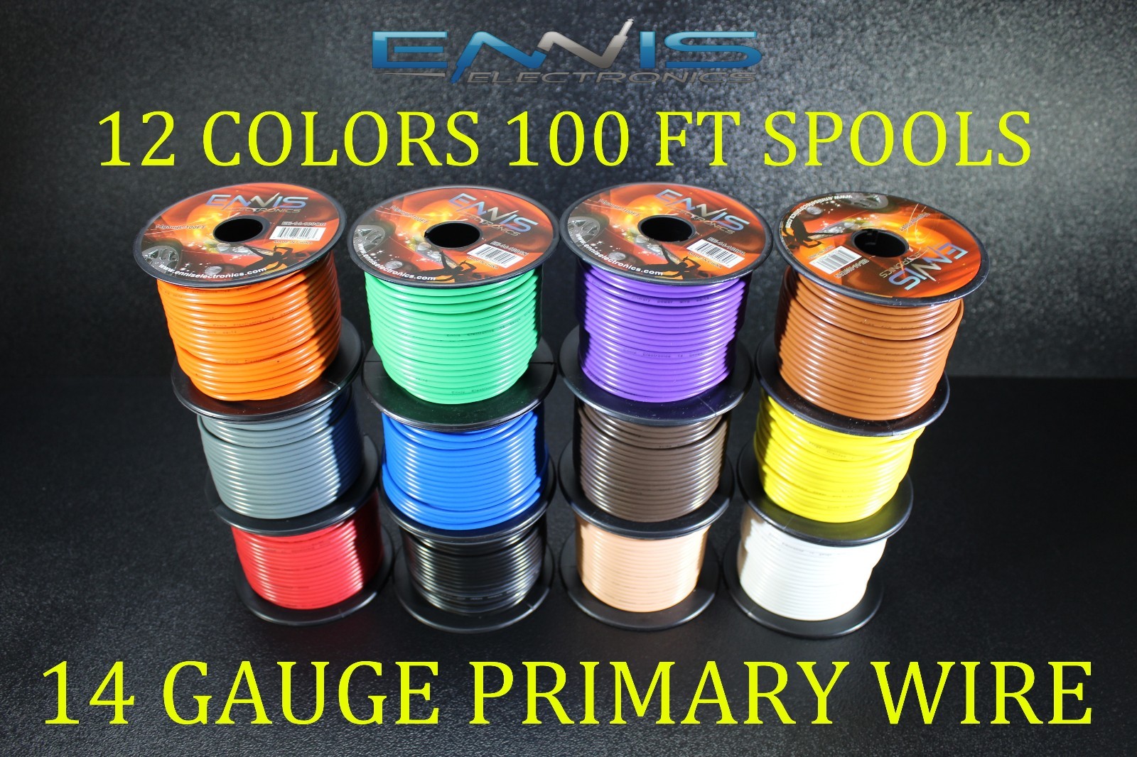 14 GAUGE WIRE ENNIS ELECTRONICS 100 FT EA 12 COLORS CABLE AWG COPPER CLAD 14 GAUGE WIRE ENNIS ELECTRONICS 100 FT EA 12 COLORS CABLE AWG COPPER CLAD