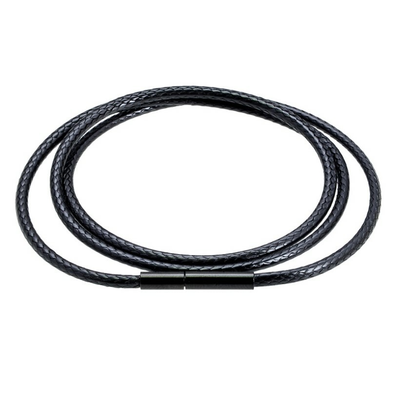 Men Women Black Leather Cord Choker Stainless Necklace Rope (Steel Turn & Click) Men Women Black Leather Cord Choker Stainless Necklace Rope (Steel Turn & Click)