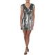Aqua Womens Silver Sequined Party Cocktail Wrap Dress XS 2755 Aqua Womens Silver Sequined Party Cocktail Wrap Dress XS 2755