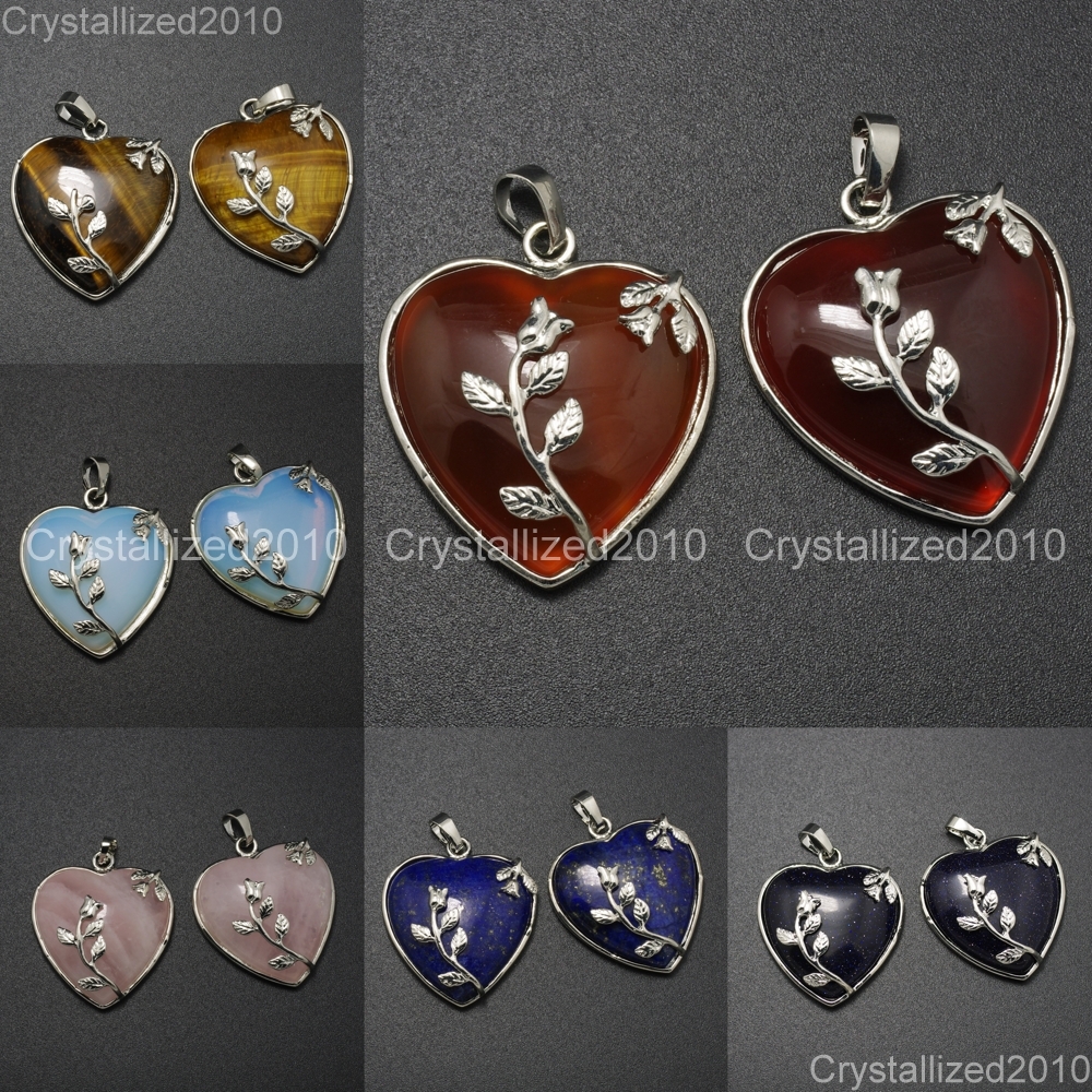 Natural Gemstone Heart Silver Plated Flower Reiki Chakra Pendant Charm Beads Natural Gemstone Heart Silver Plated Flower Reiki Chakra Pendant Charm Beads