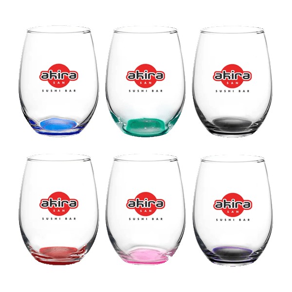 Liquid Lunch 15 oz Stemless Wine Glasses with Color Bottom 1 Liquid Lunch 15 oz Stemless Wine Glasses with Color Bottom 1