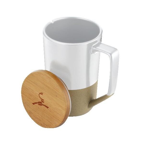 Rochester 15oz Two-Tone Ceramic Mug w/Wood Lid 1
