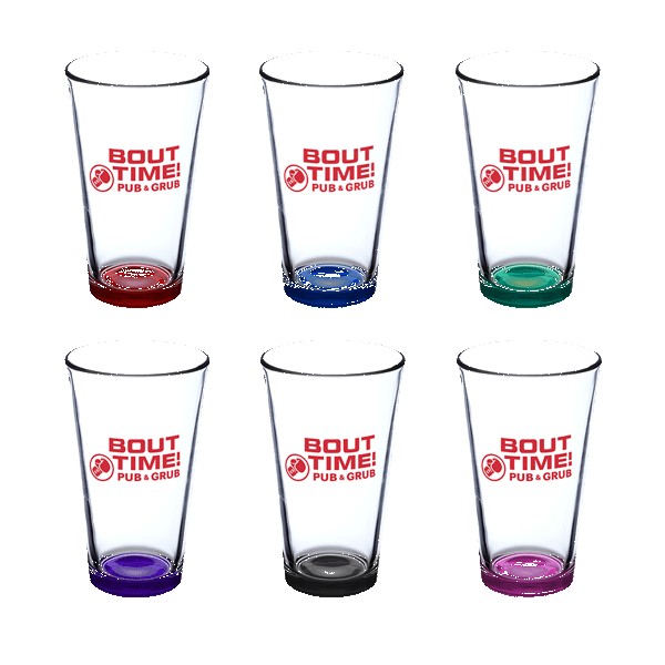 Pub Crawl 16 oz Libbey Pint Glasses with Color Bottom 1 Pub Crawl 16 oz Libbey Pint Glasses with Color Bottom 1