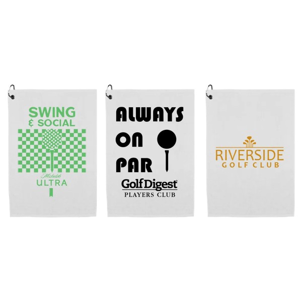 Weekender Flat Hem Golf Towel with Black Corner Hook 1 Weekender Flat Hem Golf Towel with Black Corner Hook 1