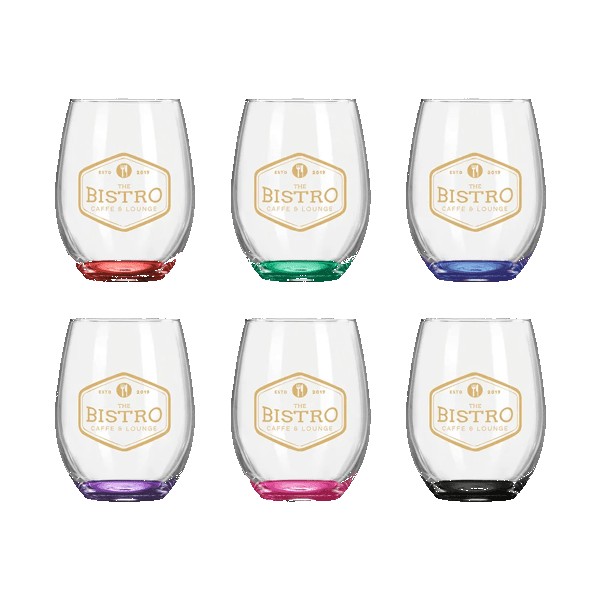 Wine O%27Clock 9oz ARC Stemless Wine Glass C8832 with Color Bottom 1 Wine O%27Clock 9oz ARC Stemless Wine Glass C8832 with Color Bottom 1