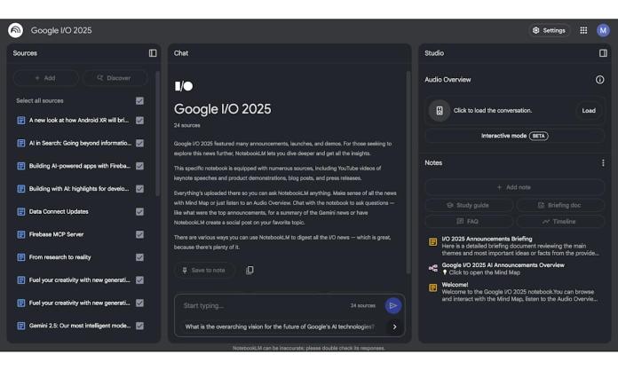 Google talks up NotebookLM upgrades by making it talk up Google I/O 2025 Google talks up NotebookLM upgrades by making it talk up Google I/O 2025