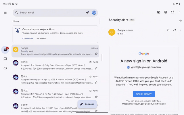 Gmail on Android tablets and foldables now has an adjustable layout Gmail on Android tablets and foldables now has an adjustable layout