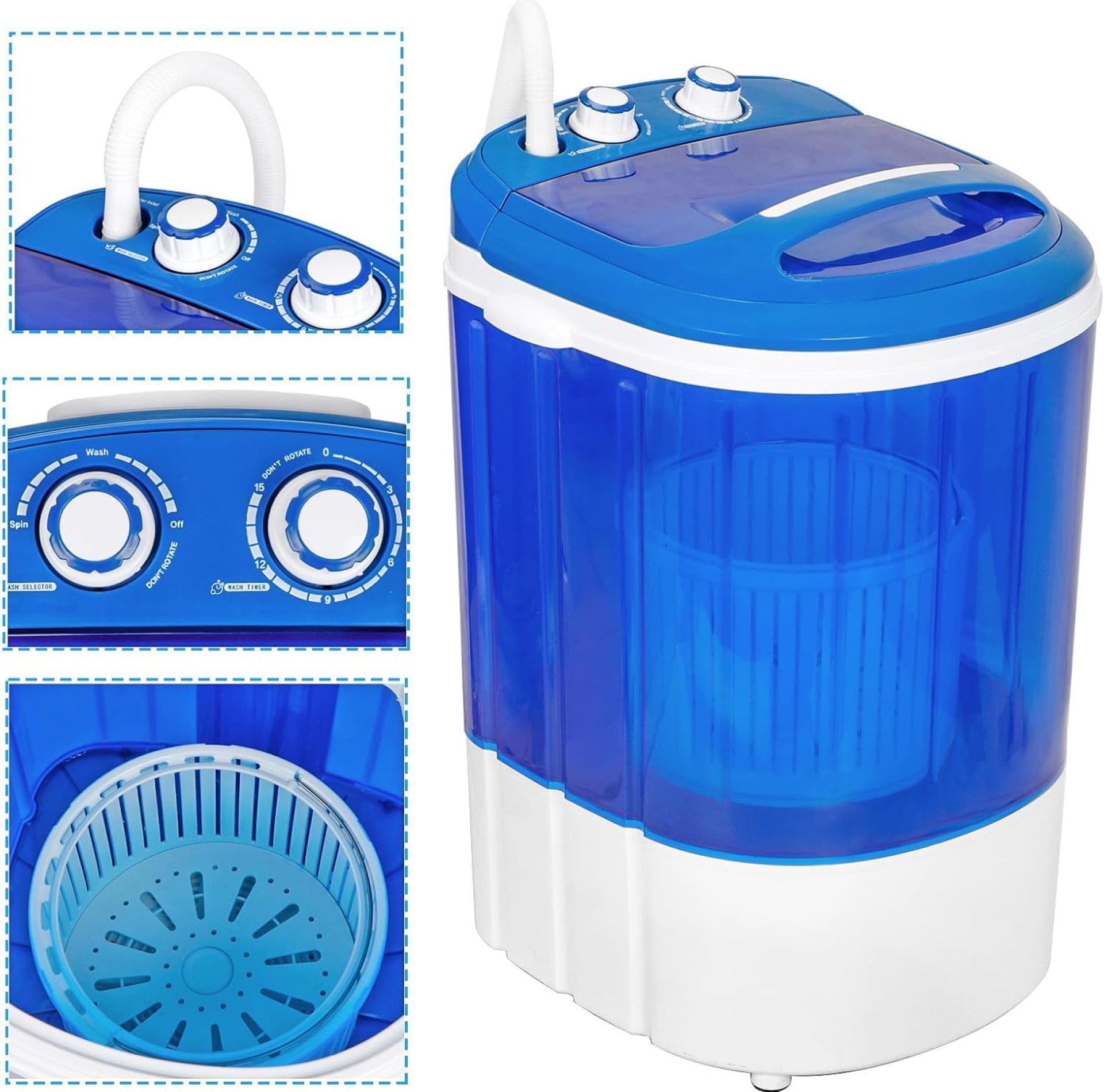 HomGarden 6.6lbs Capacity Mini Washing Machine for Compact Laundry, Portable Single Translucent Tub Washer with Timer Control and Spin Cycle Basket HomGarden 6.6lbs Capacity Mini Washing Machine for Compact Laundry, Portable Single Translucent Tub Washer with Timer Control and Spin Cycle Basket