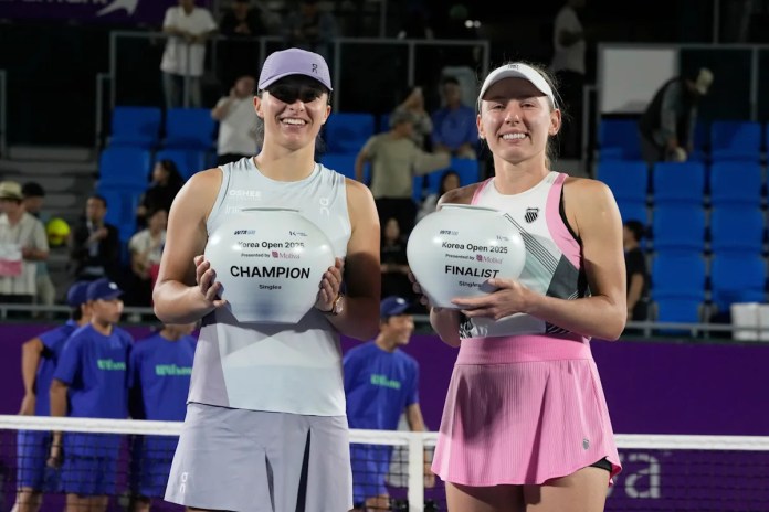 Świątek overcomes serving errors to win Korea Open title against Alexandrova Świątek overcomes serving errors to win Korea Open title against Alexandrova