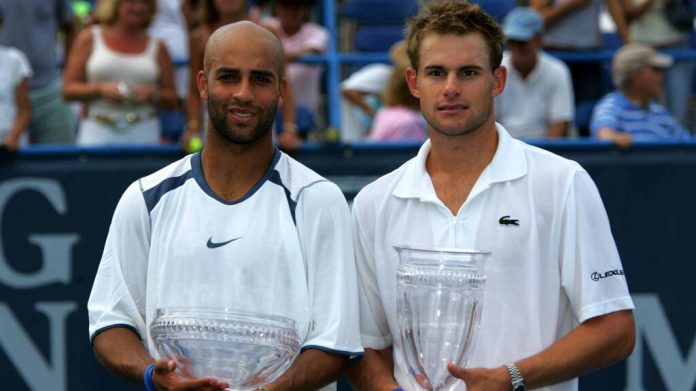 James Blake playfully jabs former rival and new ESPN tennis colleague Andy Roddick James Blake playfully jabs former rival and new ESPN tennis colleague Andy Roddick