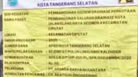 Diduga Proyek Siluman DSDABMBK Tangsel Tidak Cantumkan Nilai Kontrak Diduga Proyek Siluman DSDABMBK Tangsel Tidak Cantumkan Nilai Kontrak