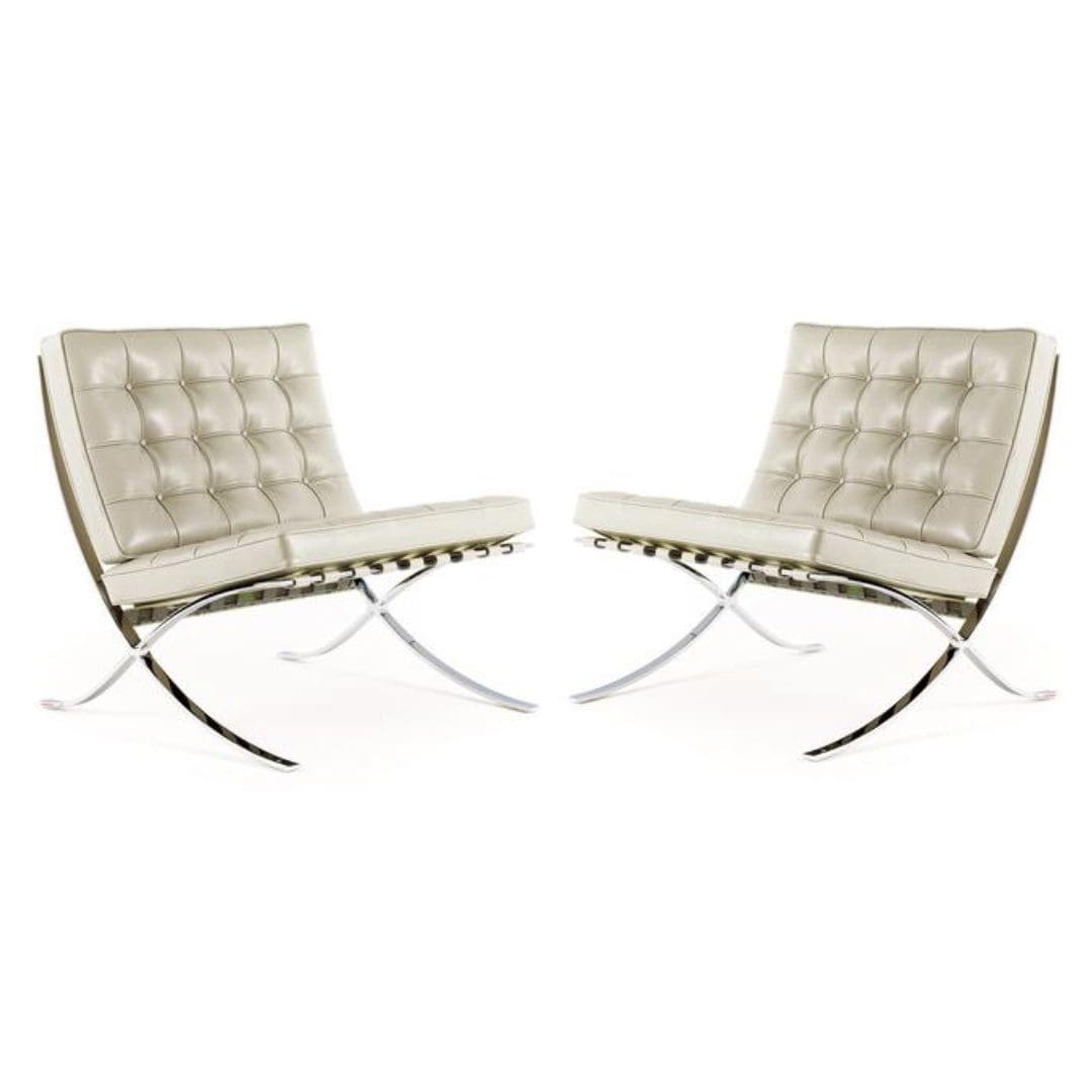 Mies Van der Rohe et Lily Reich –  Paire de Fauteuils Barcelona Occasion – ivoire