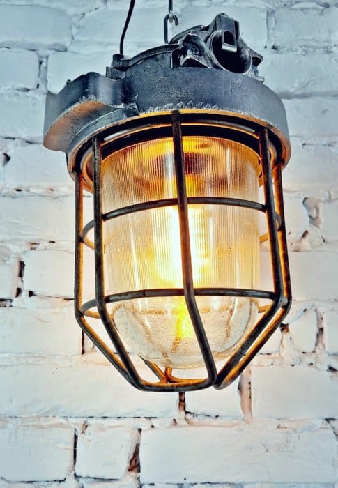 Suspension, Lampe de mine à cage en aluminium de l’Union soviétique (2) – Acier, Aluminium, Verre