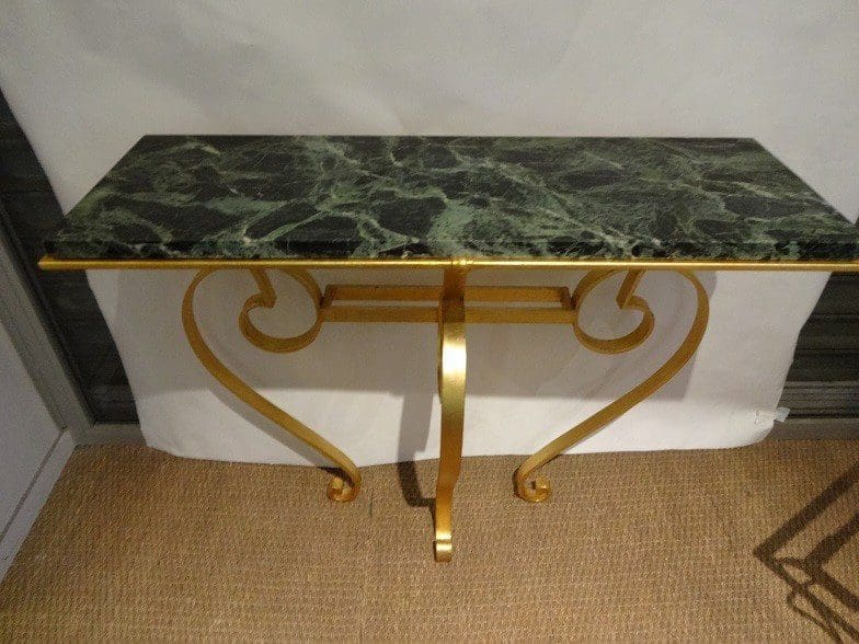 Console marbre vert et fer forgé
