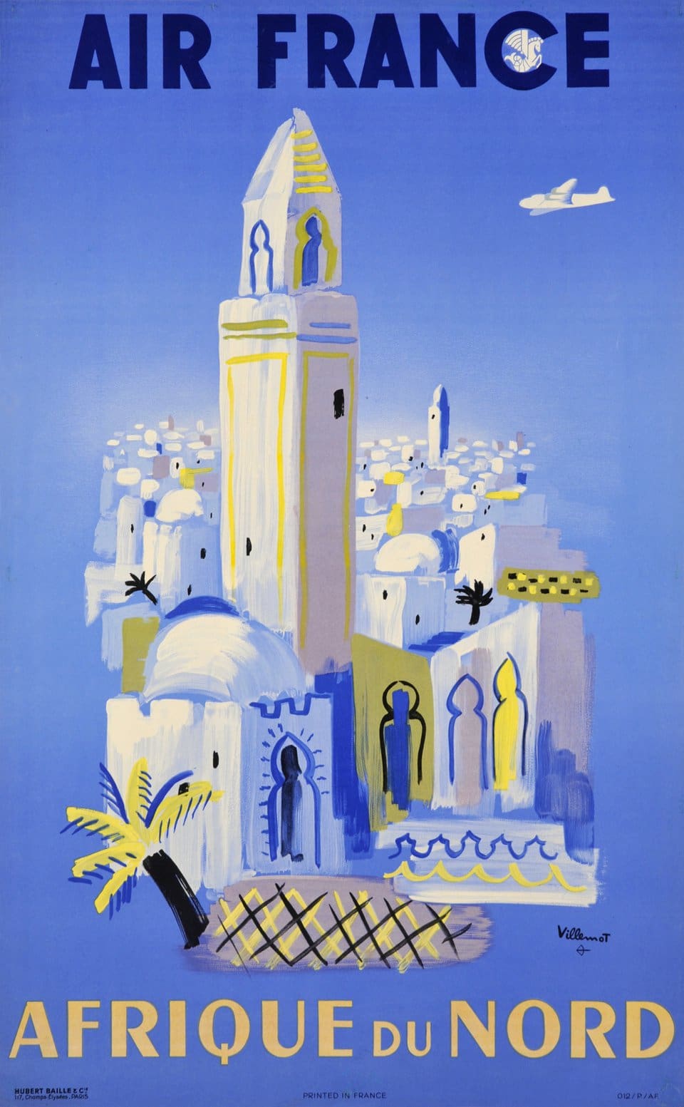 Affiche de publicité voyage vintage  originale Air France Afrique Du Nord – Bernard Villemot