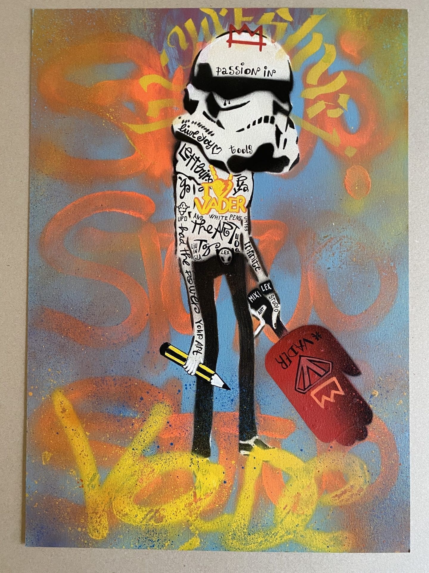 I Love Vader par Alberto Blanchart – Œuvre Contemporaine en Technique Mixte 50×35 cm