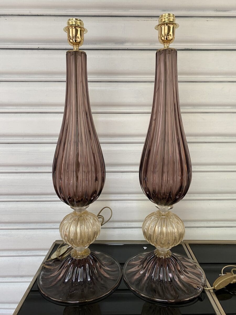 Alberto Dona – Paire de lampes violettes Murano – Occasion