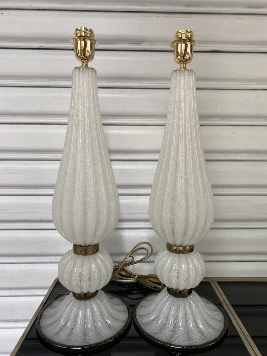 Alberto Dona – Paire de lampes blanches et dorées  – Occasion