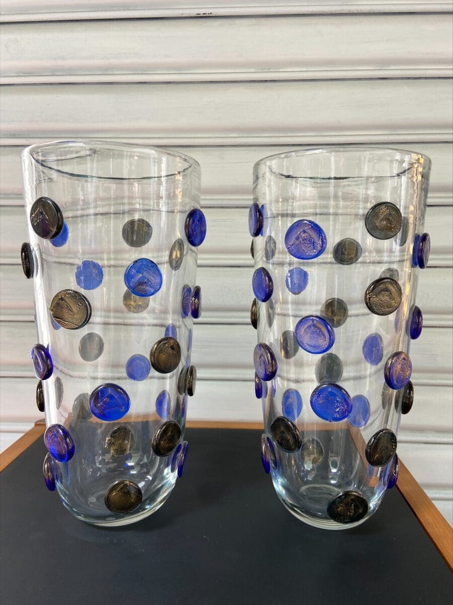 Alberto Dona – Paire de vases Occasion – Murano – boutons Noir et bleu