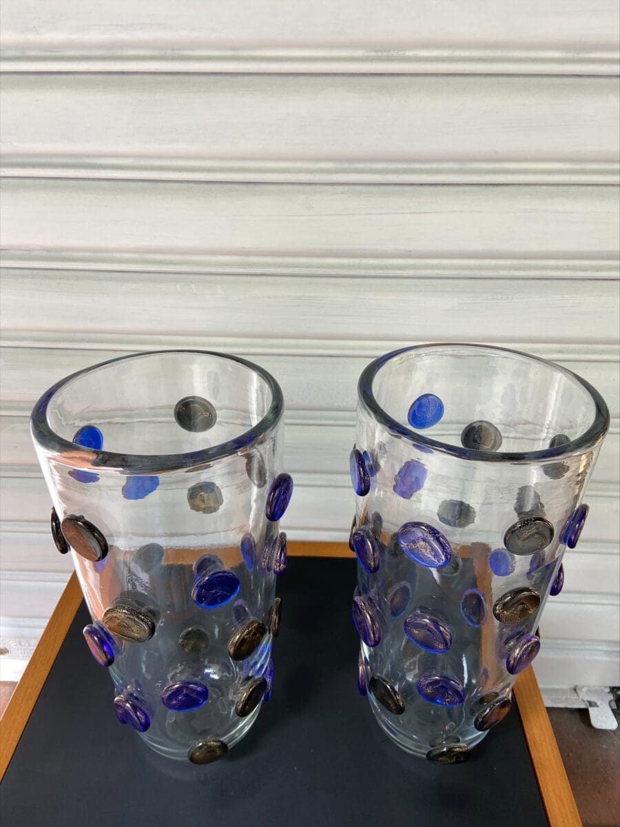 Alberto Dona – Paire de vases Occasion – Murano – boutons Noir et bleu
