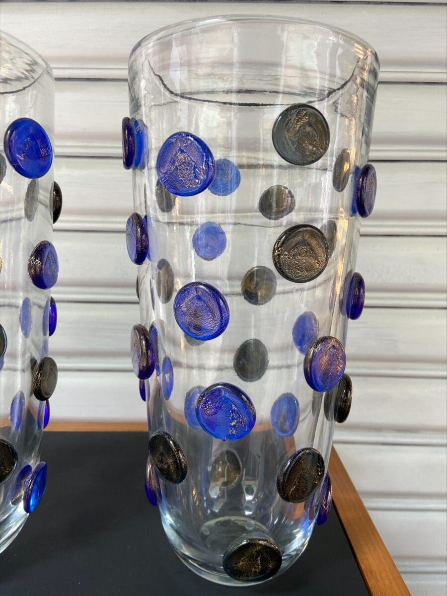 Alberto Dona – Paire de vases Occasion – Murano – boutons Noir et bleu