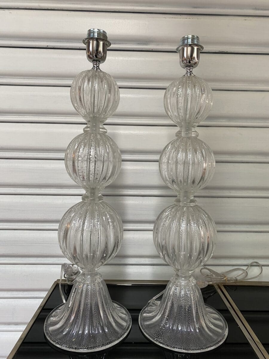 Alberto Dona – paire de lampes argents et transparentes Murano Occasion