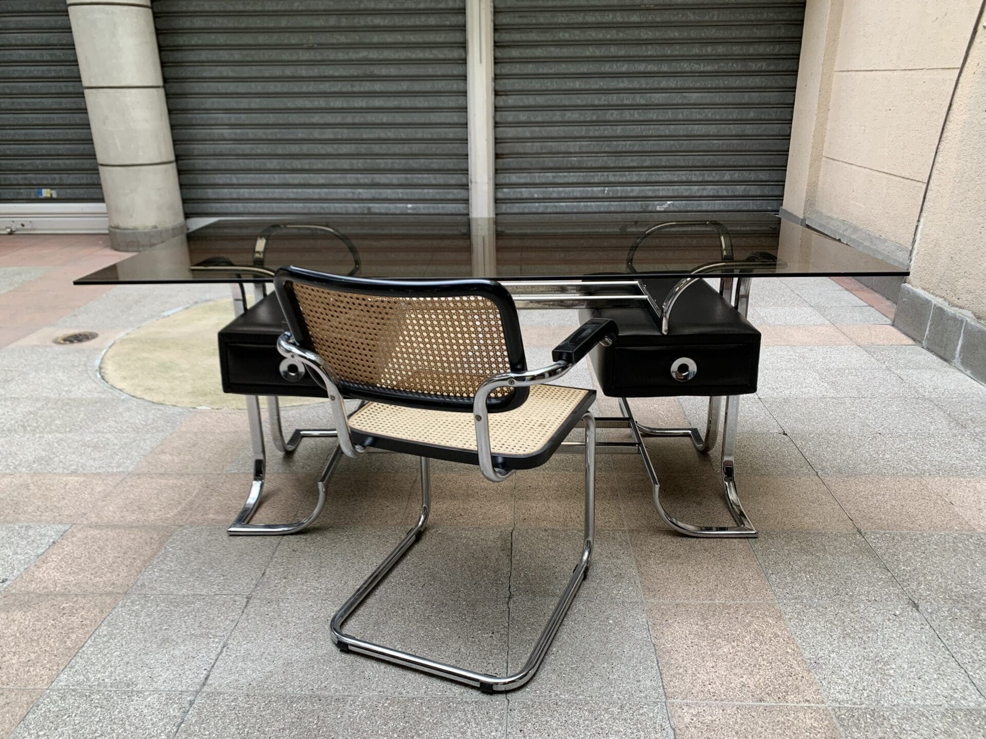 Bureau en Verre Fumé Attribué à Michel Ducaroy, Circa 1975