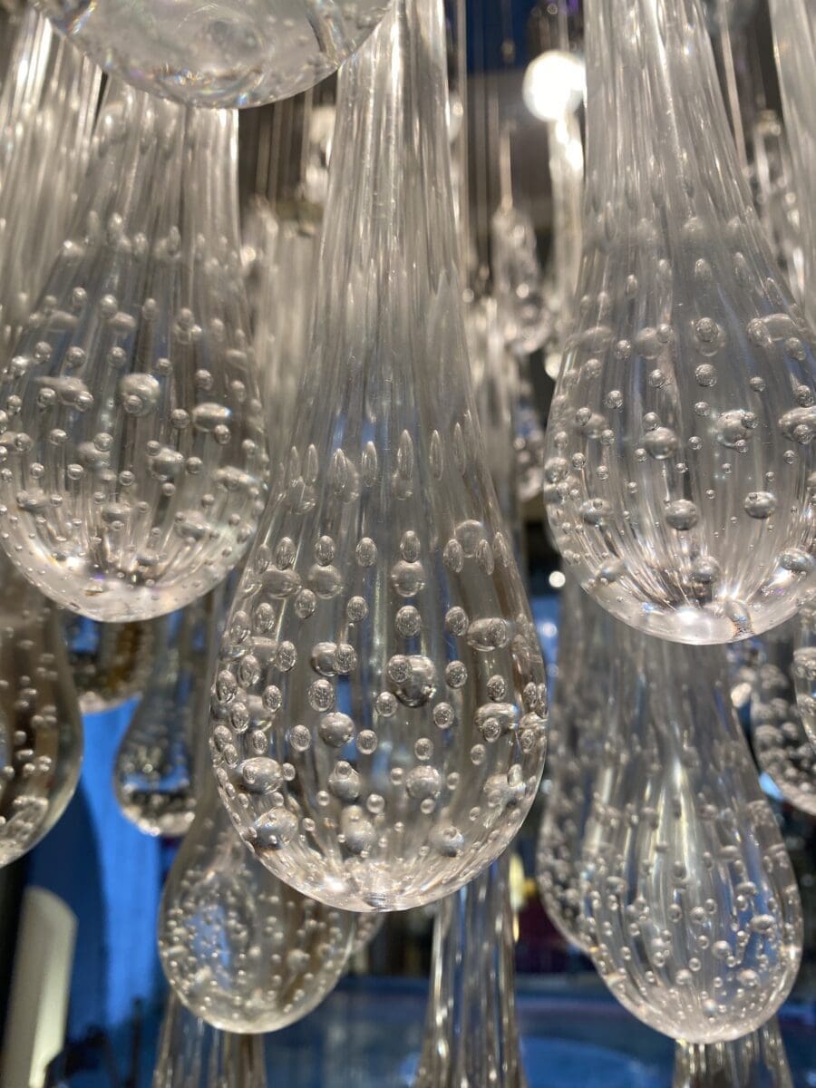 Grand Lustre Gouttes d’Eau en Verre de Murano avec LEDs de Couleur