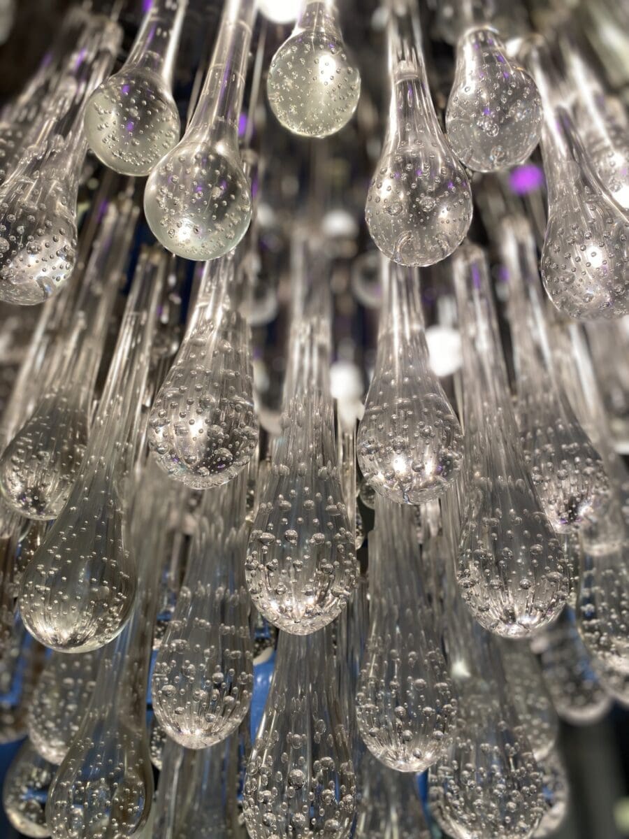 Grand Lustre Gouttes d’Eau en Verre de Murano avec LEDs de Couleur