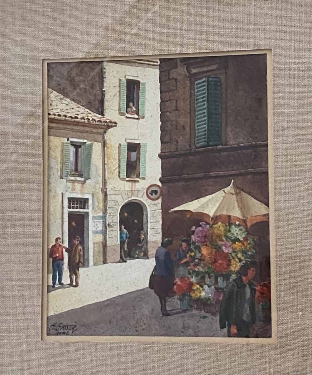 Henry Gasser – Aquarelle « Flower Stall Rome »