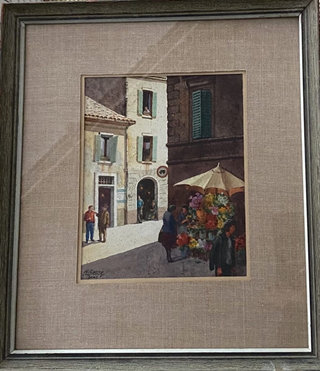 Henry Gasser – Aquarelle « Flower Stall Rome »