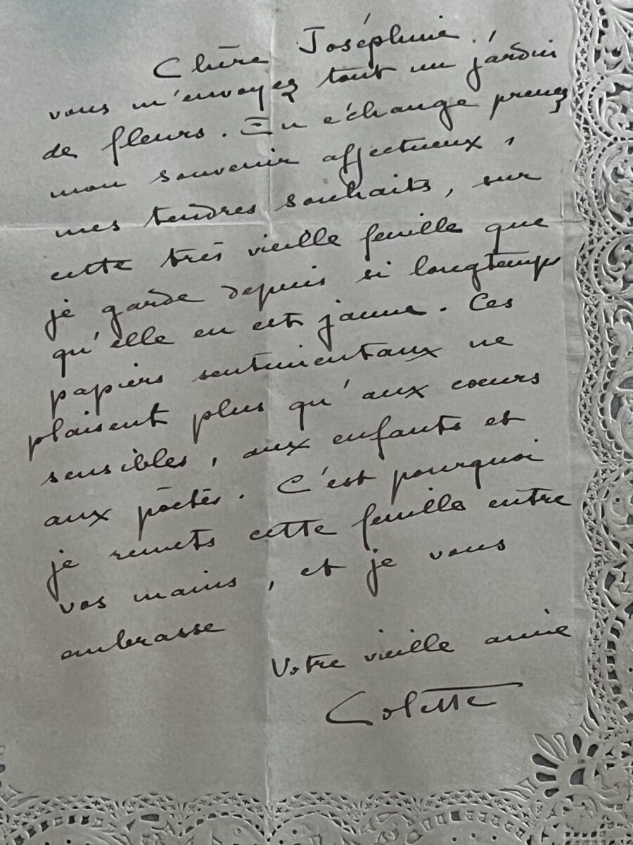 Lettre de Colette à Joséphine Baker – signée – circa 1936