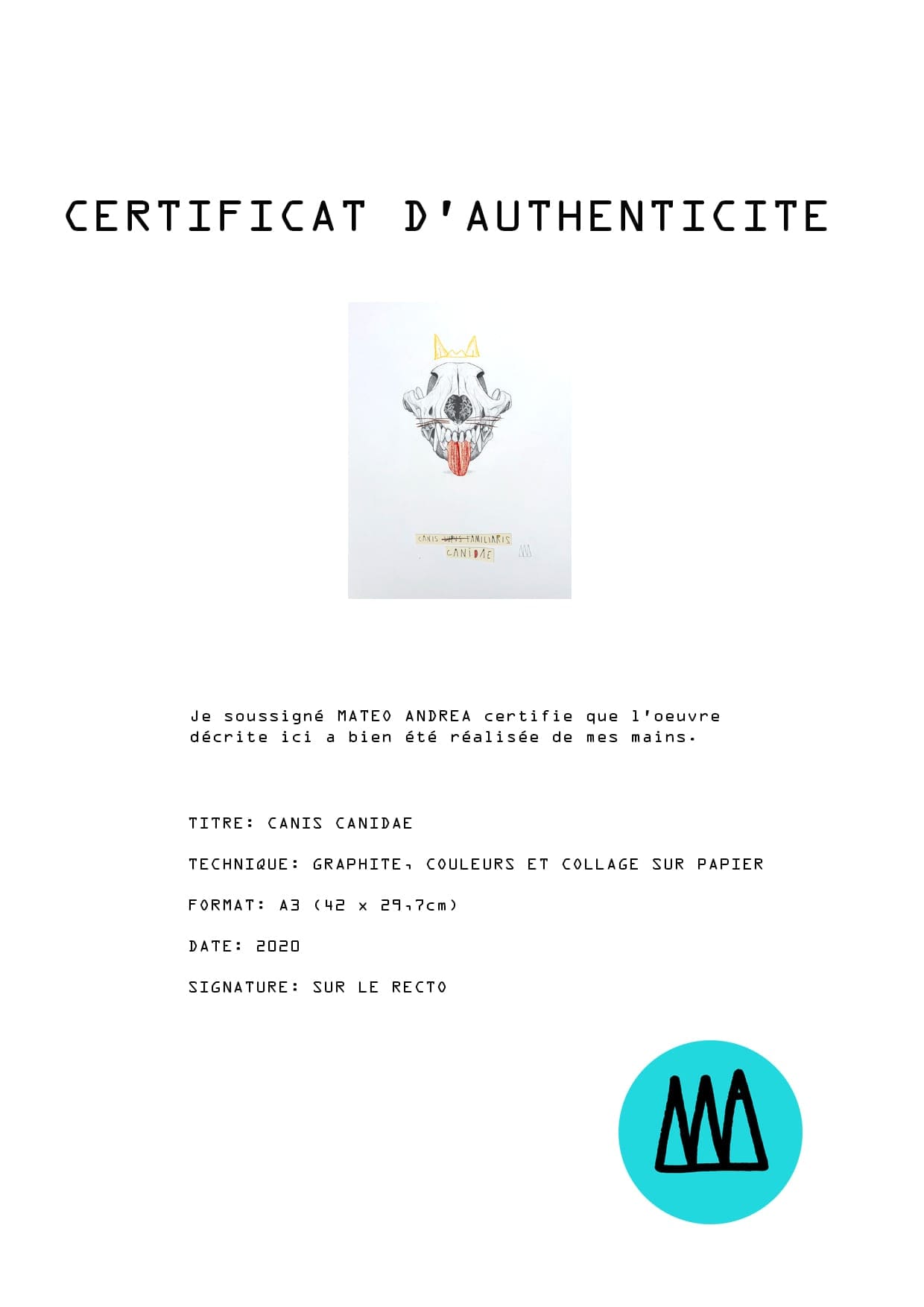 Mateo ANDREA – Canis Candea – 2020 – Dessin