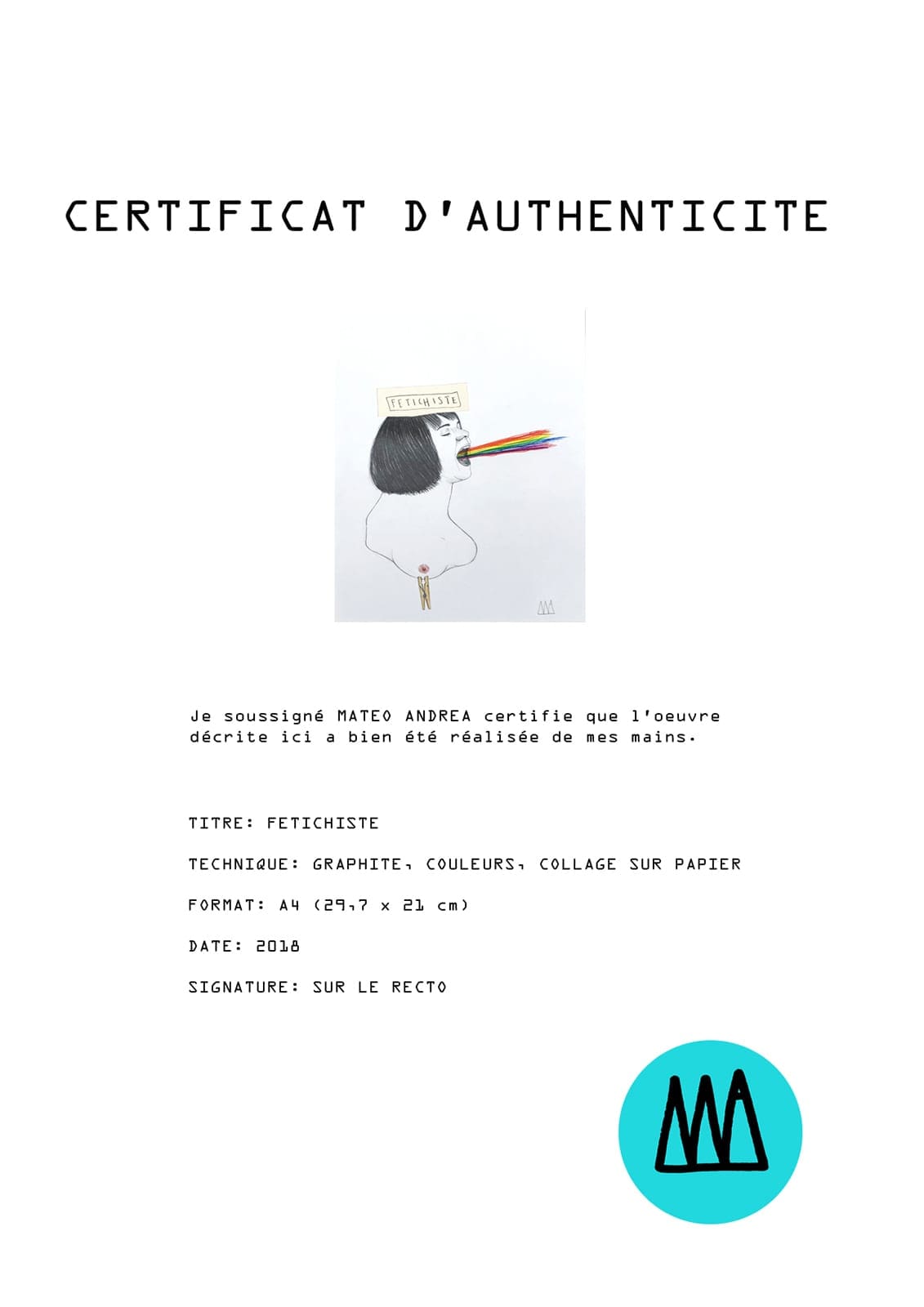 Mateo ANDREA – Fétichiste, 2018 – Dessin