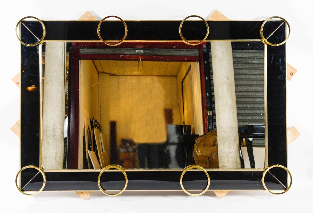 Miroir en verre noir et garniture laiton – 1985