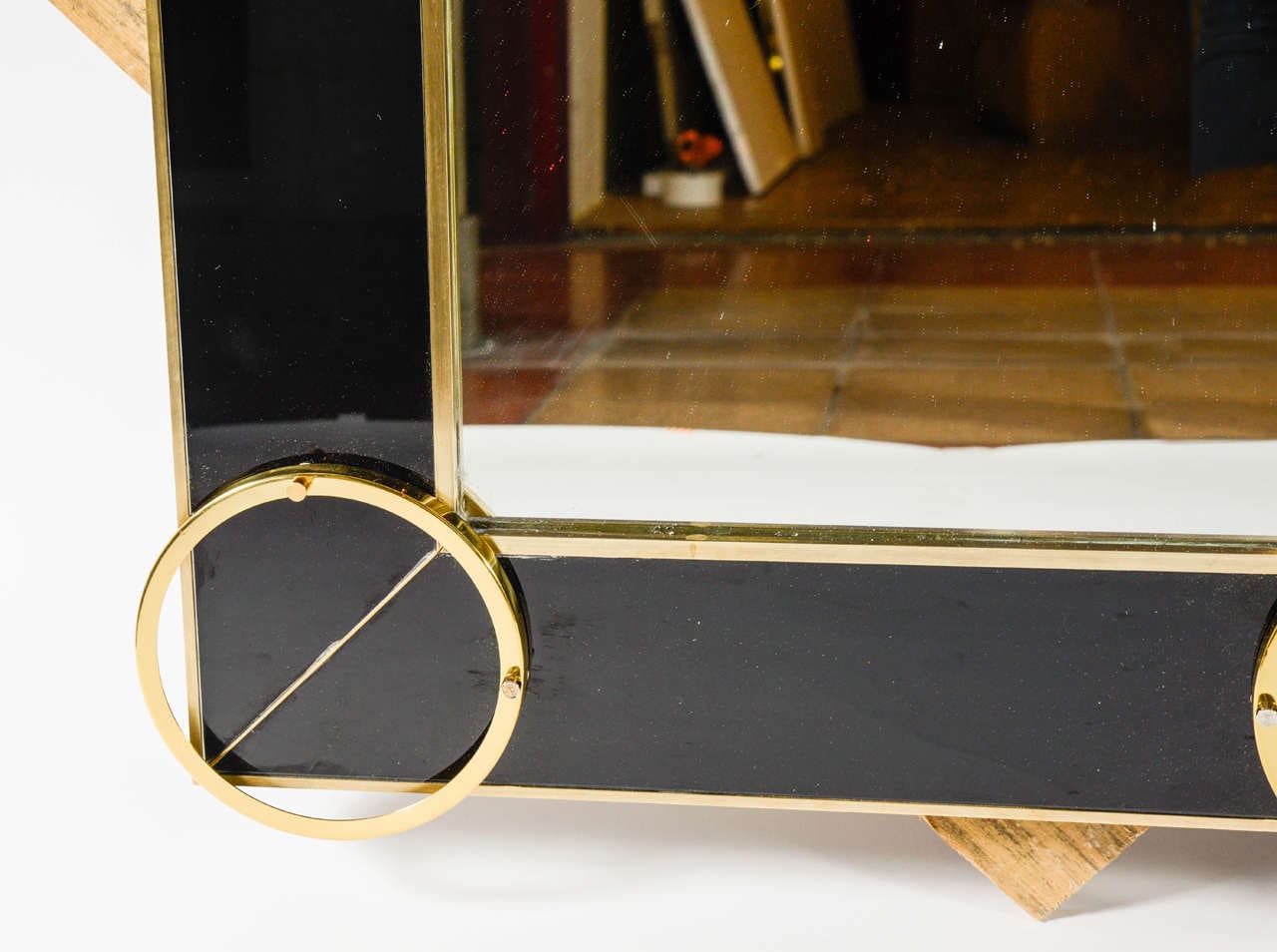 Miroir en verre noir et garniture laiton – 1985