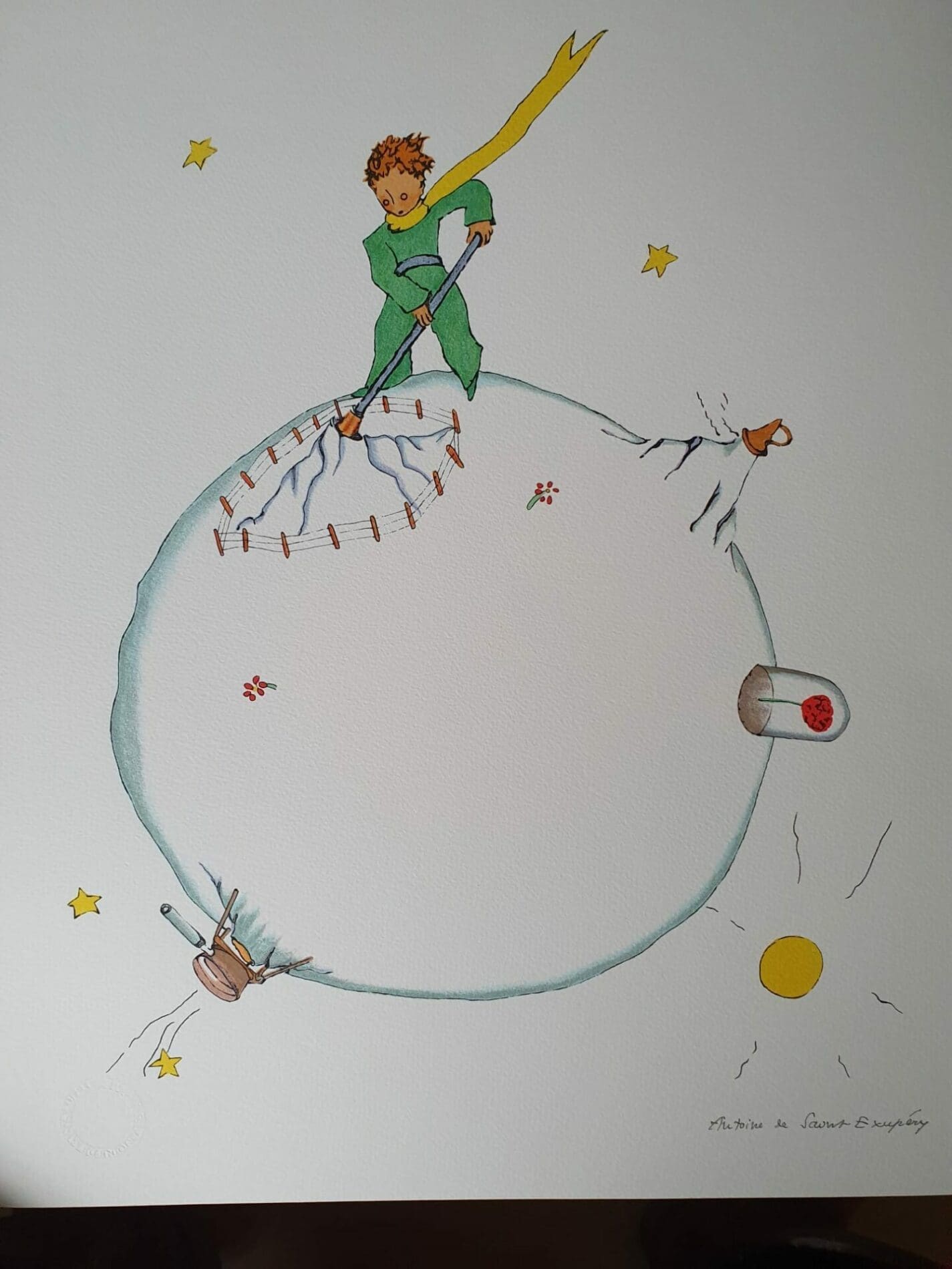 Saint Exupéry (d’après) – Le Petit Prince sa rose et son Volcan L