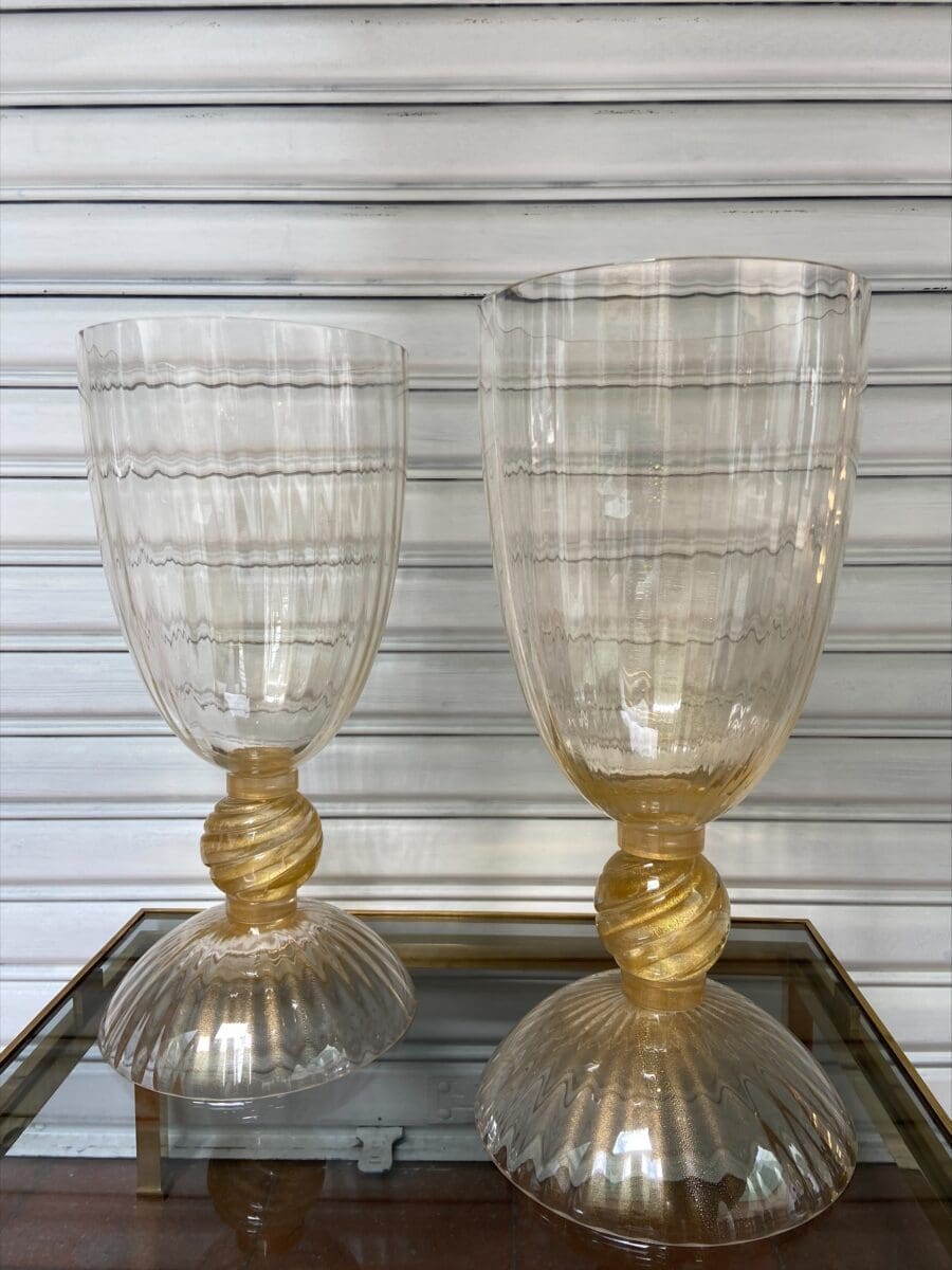 Paire de grands vases-coupes dorés Occasion – Murano