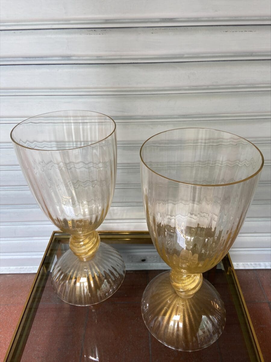 Paire de grands vases-coupes dorés Occasion – Murano