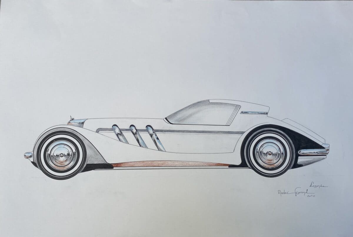 André Ferrand – Dessin « Voiture Lagonda » – Signé