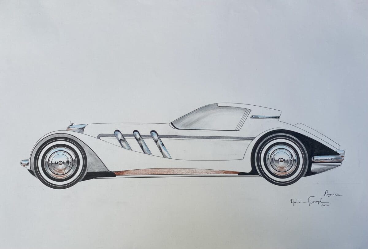 André Ferrand – Dessin « Voiture Lagonda » – Signé