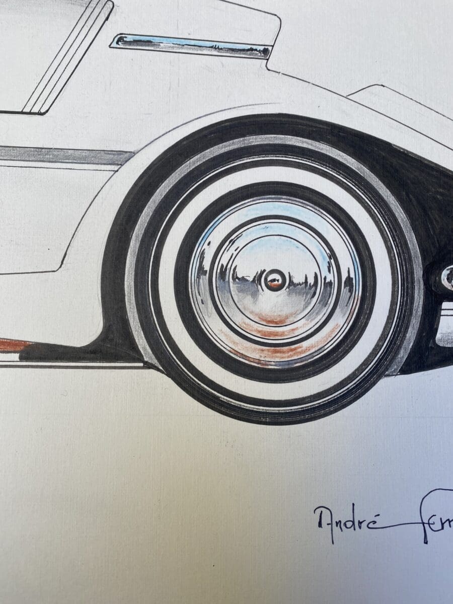 André Ferrand – Dessin « Voiture Lagonda » – Signé