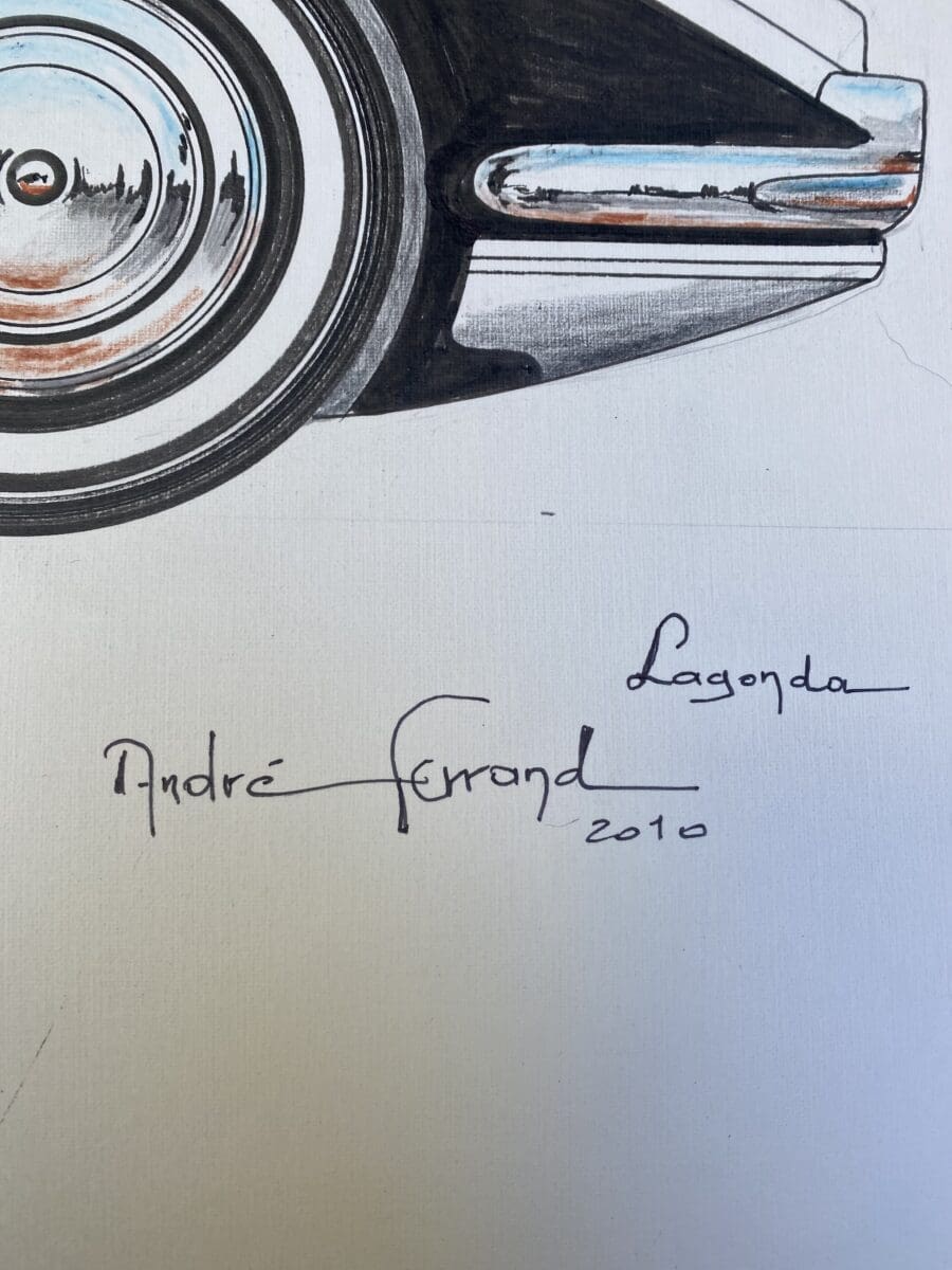 André Ferrand – Dessin « Voiture Lagonda » – Signé