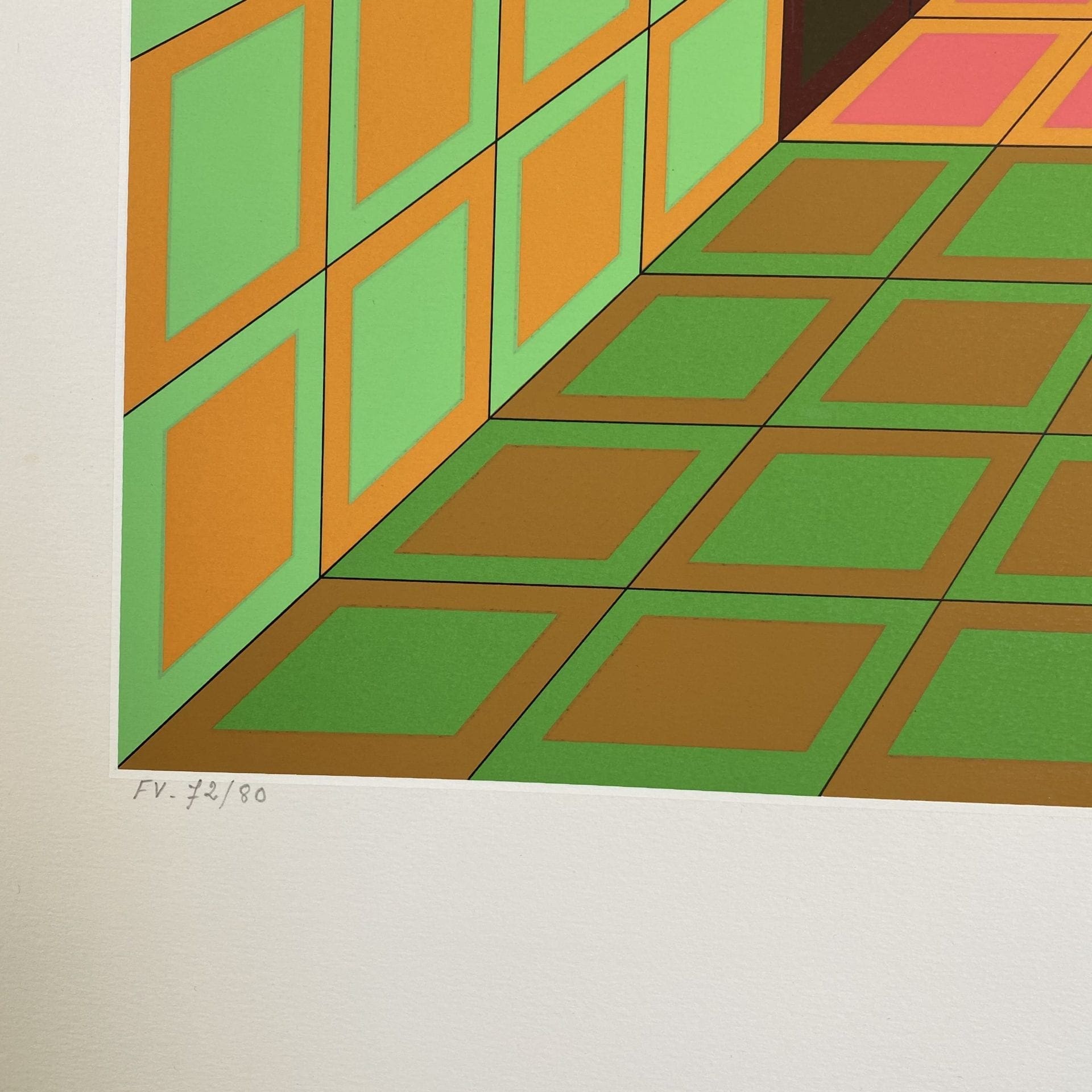 Victor Vasarely – Structure géométrique vert/orange