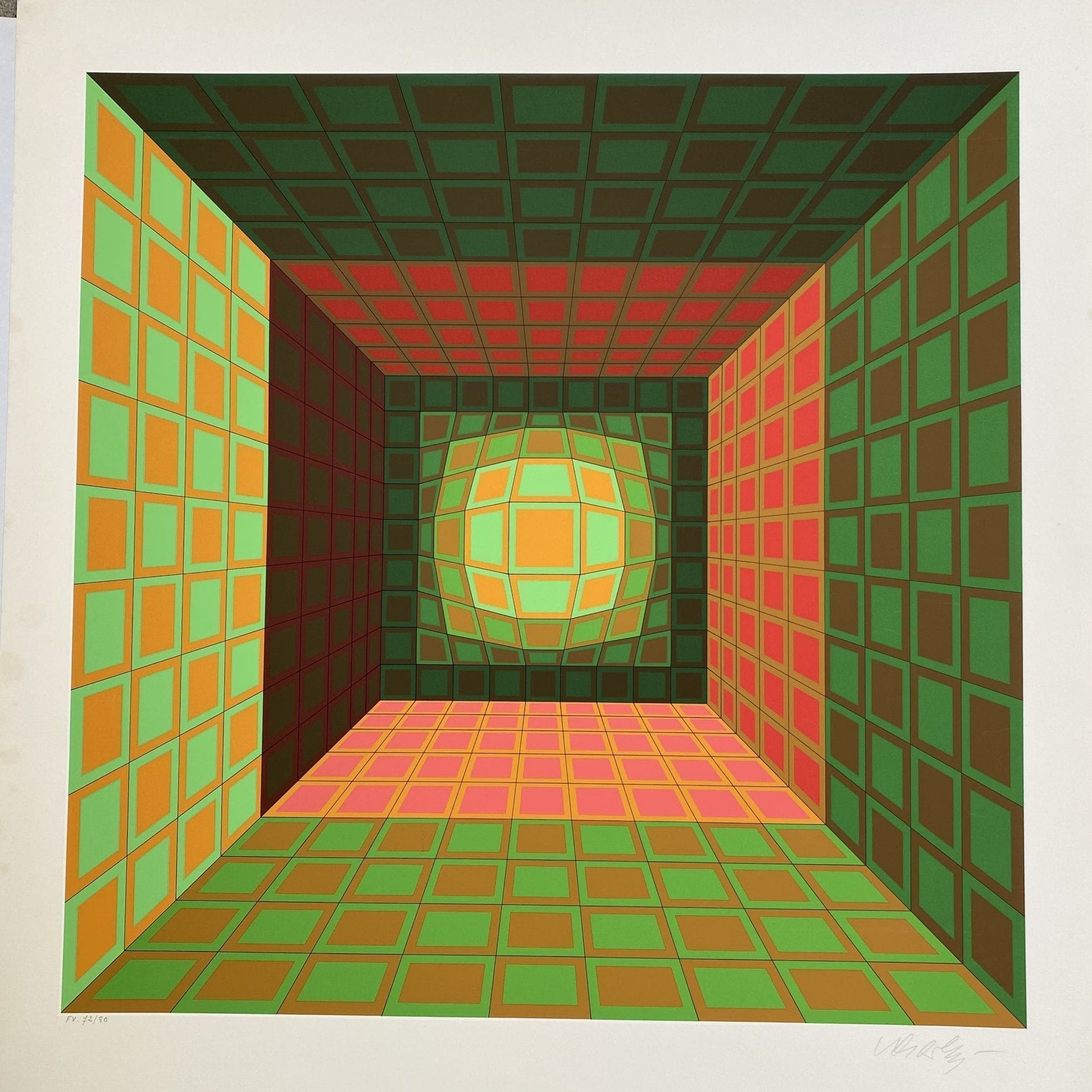 Victor Vasarely – Structure géométrique vert/orange