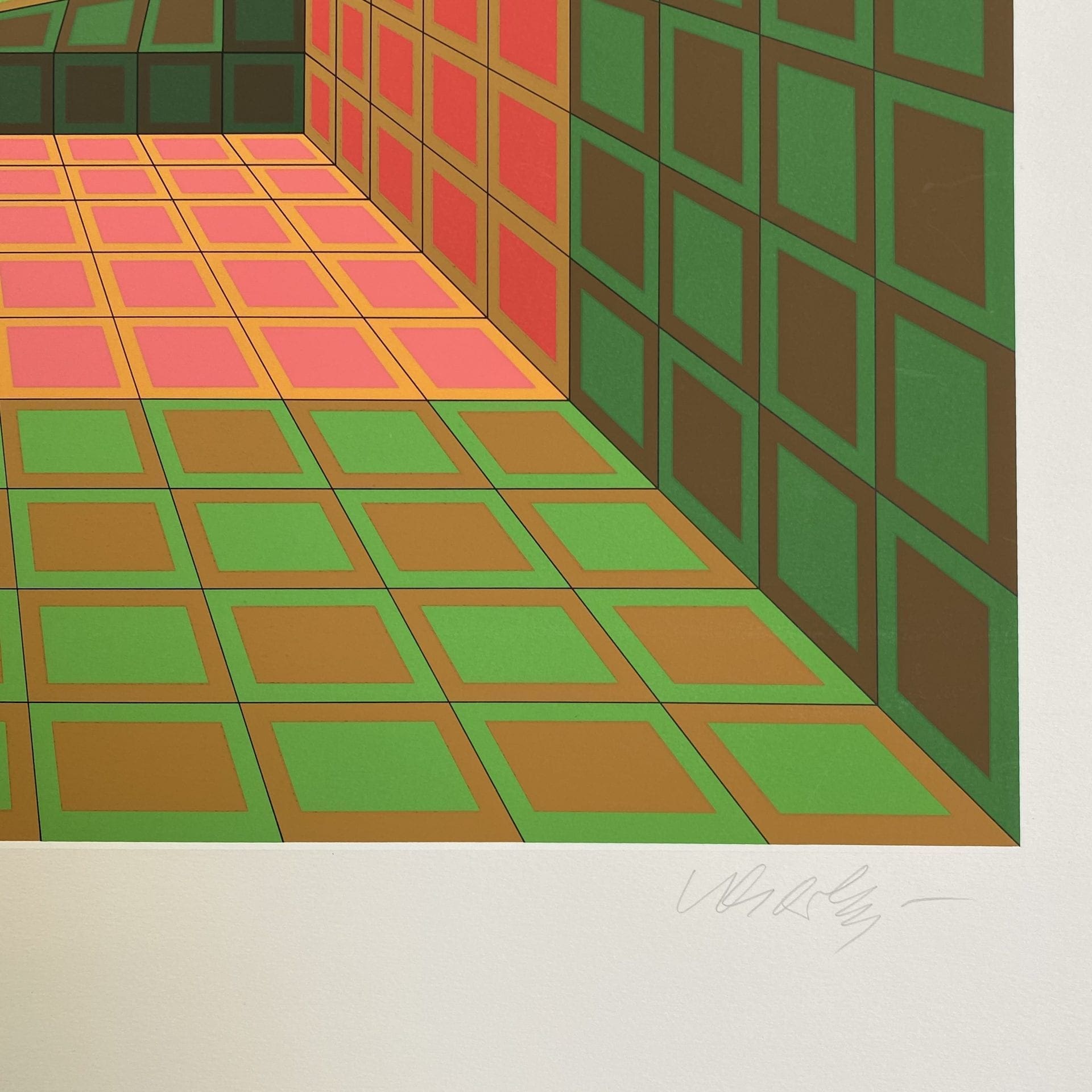 Victor Vasarely – Structure géométrique vert/orange