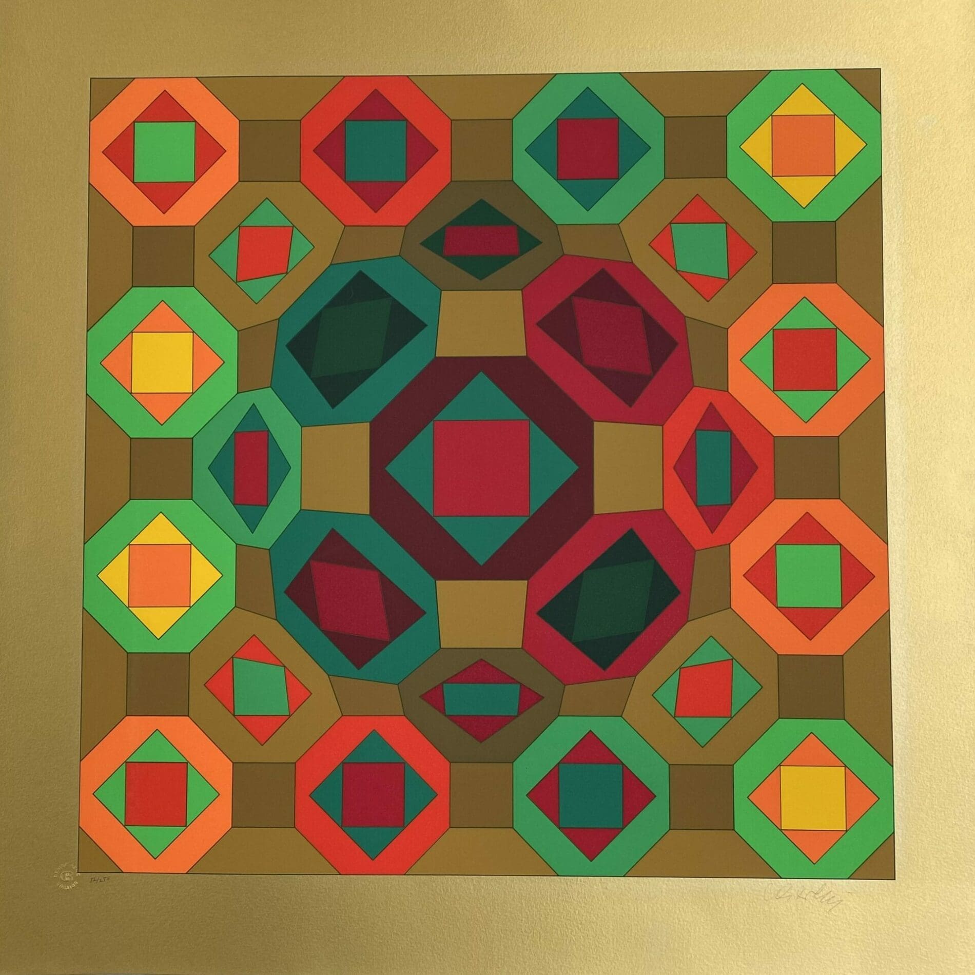 Victor Vasarely – Structure géométrique gold