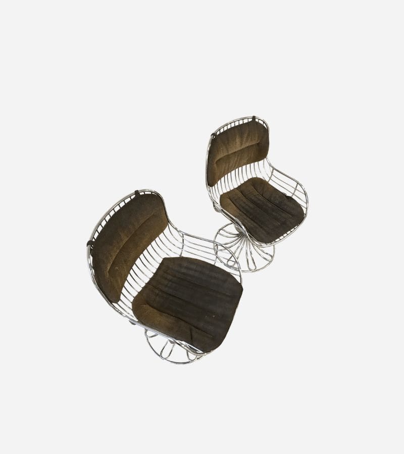 Chaises en Cuir à Armature Métallique Vintage – Lot de 2 – Galettes Originales