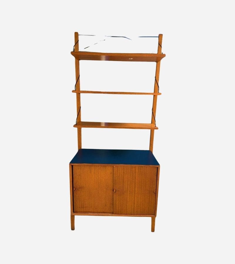 Étagère Vintage Poul Cadovius en Teck avec Accents en Mélamine Bleu Nuit – Circa 1968