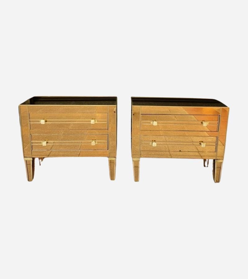 Paire de commodes italienne deux tiroirs des années 80 en verre teinté